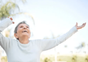 Elderly lady doing morning stretches