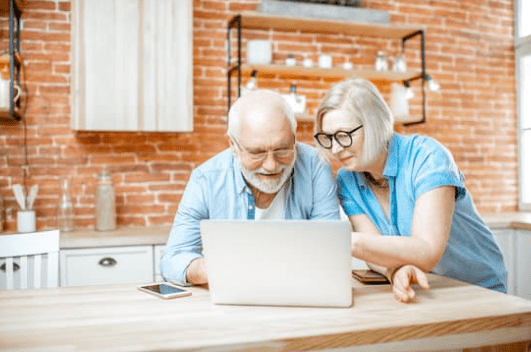 Elderly couple on the computer