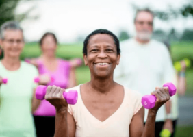 Elderly people exercising