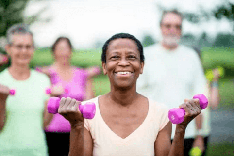 Elderly people exercising