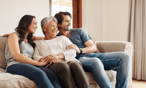 Family together on couch